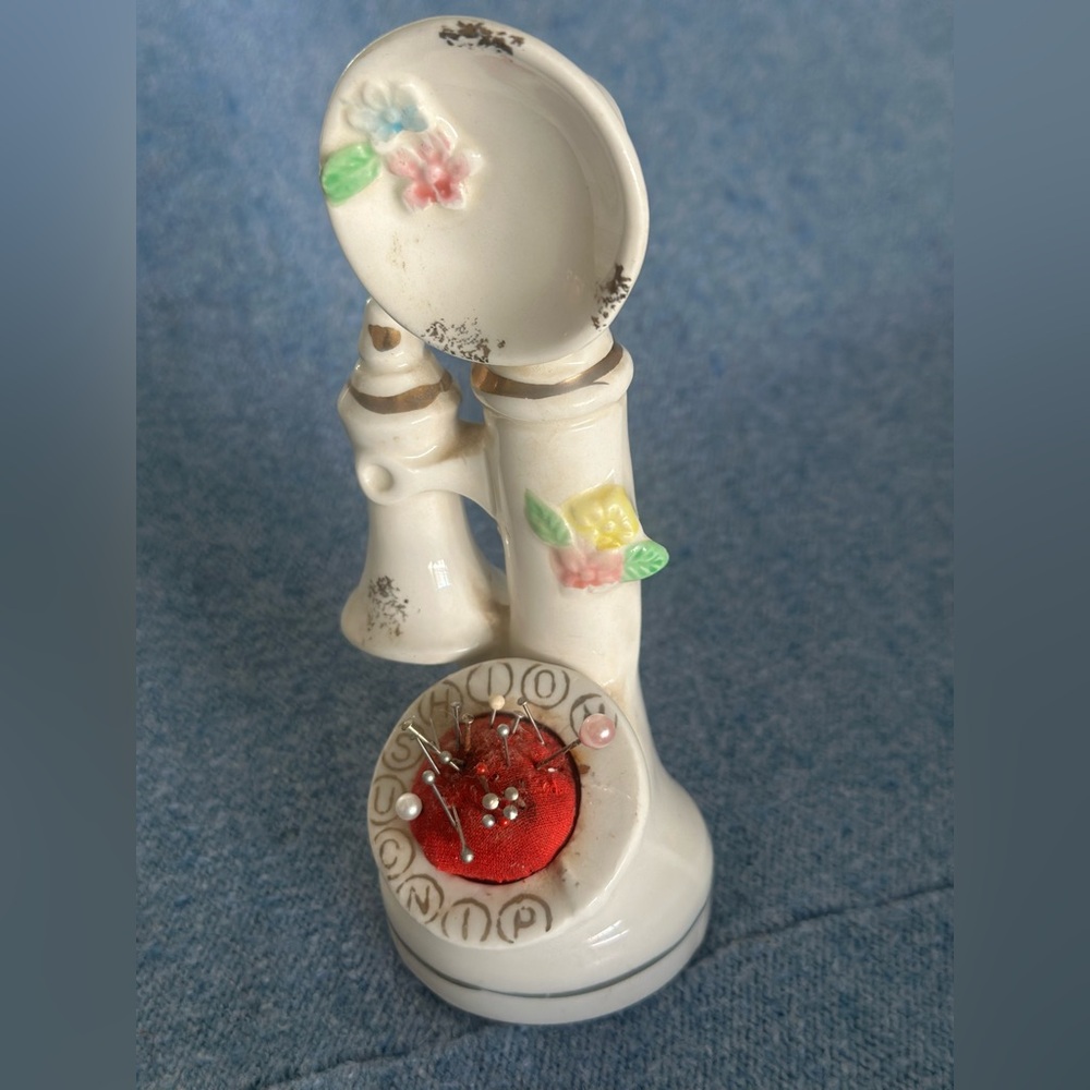 Vintage 1950’s Japan Ceramic Telephone Pin Cushion